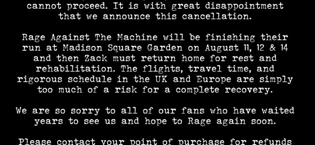 CANCELLATION OF TUESDAY AUGUST 30TH